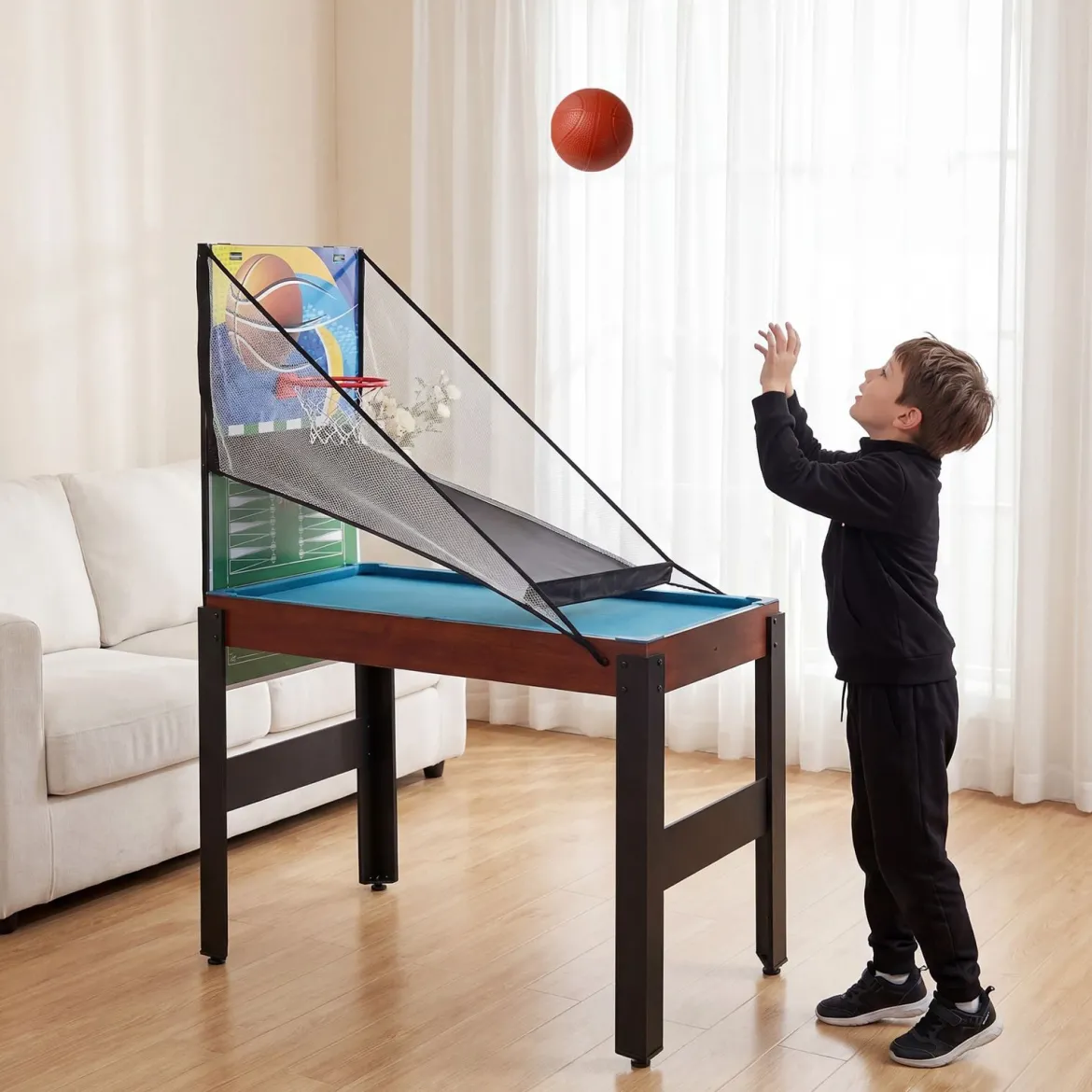 15 in 1 Spieltisch Set Tischspiel Multifunktional mit Tischfußball Hockey Billard Tischtennis Natur+Schwarz