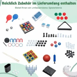 15 in 1 Spieltisch Set Tischspiel Multifunktional mit Tischfußball Hockey Billard Tischtennis Natur+Schwarz