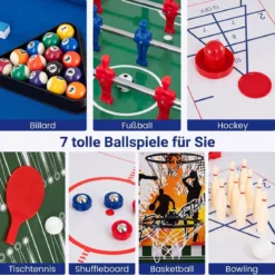 14 in 1 Spieltisch Set Tischspiel Multifunktional mit Tischfußball Hockey Billard Tischtennis usw. Natur