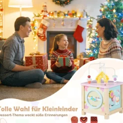 7 in 1 Spielwürfel mit Motorikschleife & Steckspiel Holz Motorikwürfel Activity Würfel mit Stauraum