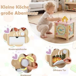 7 in 1 Spielwürfel mit Motorikschleife & Steckspiel Holz Motorikwürfel Activity Würfel mit Stauraum