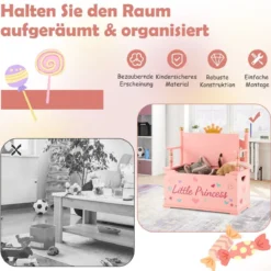 2 in 1 Spielzeugtruhe & Sitzbank für Kinder Aufbewahrungsruhe mit Sicherheitsscharnier