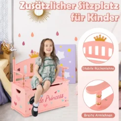 2 in 1 Spielzeugtruhe & Sitzbank für Kinder Aufbewahrungsruhe mit Sicherheitsscharnier