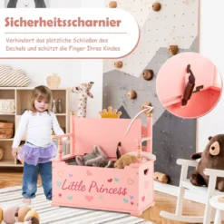 2 in 1 Spielzeugtruhe & Sitzbank für Kinder Aufbewahrungsruhe mit Sicherheitsscharnier