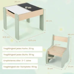 4 in 1 3tlg. Kindersitzgruppe aus Holz + Kinder Bücherregal aus Holz mit Universalrädern Set
