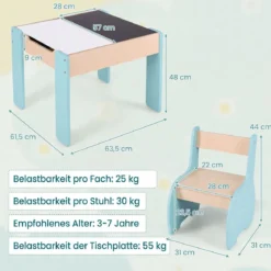 4 in 1 3tlg. Kindersitzgruppe aus Holz mit Abnehmbarer Tafel & Stauraum
