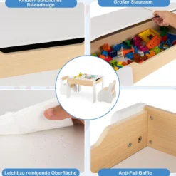 4 in 1 3tlg. Kindersitzgruppe aus Holz mit Abnehmbarer Tafel & Stauraum