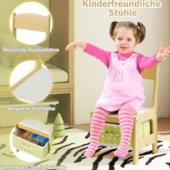 3 in 1 3 TLG. Kindersitzgruppe Kindermöbel Kindersitzgarnitur Kindertisch mit 2 Stühlen aus Holz Maltisch