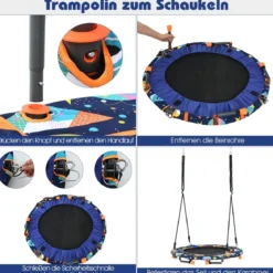 2-in-1 Trampolin & Schaukel klappbar faltbar mit 1,5 m Seilen klappbar faltbar 92 x 92 x 70 cm