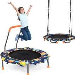 2-in-1 Trampolin & Schaukel klappbar faltbar mit 1,5 m Seilen klappbar faltbar 92 x 92 x 70 cm