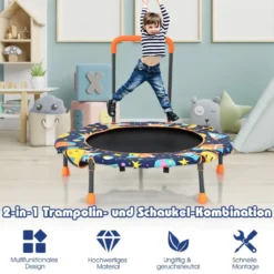 2-in-1 Trampolin & Schaukel klappbar faltbar mit 1,5 m Seilen klappbar faltbar 92 x 92 x 70 cm