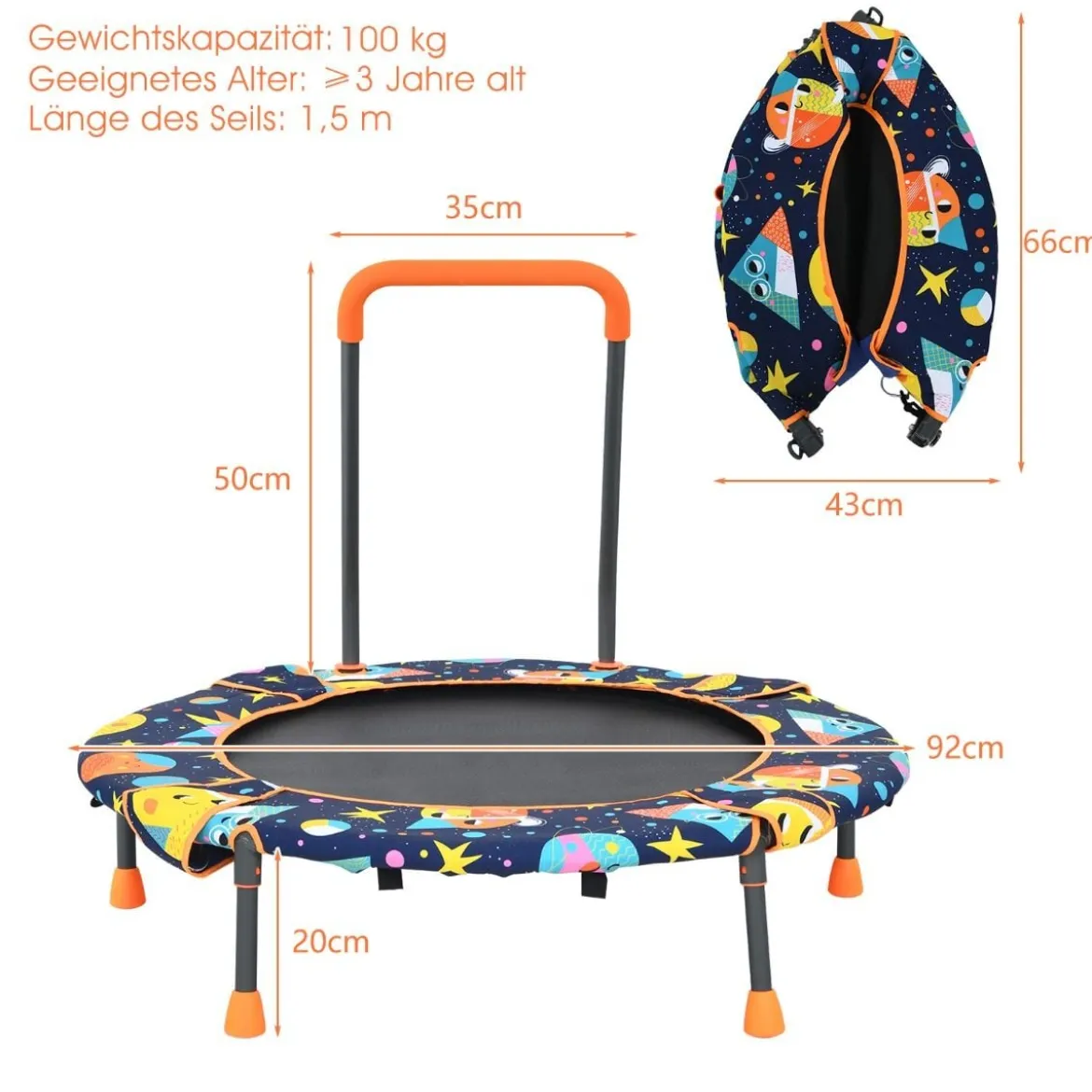 2-in-1 Trampolin & Schaukel klappbar faltbar mit 1,5 m Seilen klappbar faltbar 92 x 92 x 70 cm