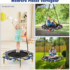 2-in-1 Trampolin & Schaukel klappbar faltbar mit 1,5 m Seilen klappbar faltbar 92 x 92 x 70 cm