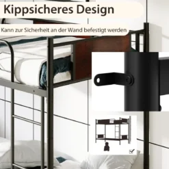 2-in-1 Umbaubares Doppelstockbett aus Metall mit Leiter & Kippschutz Etagenbett 190 x 90 cm