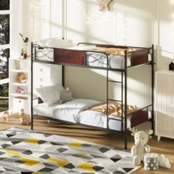 2-in-1 Umbaubares Doppelstockbett aus Metall mit Leiter & Kippschutz Etagenbett 190 x 90 cm