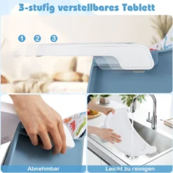 16-in-1 Umwandelbarer Hochstuhl mit Abnehmbarem Tablett & 5-Punkt-Gurt Kindertisch- & Stuhlset Blau