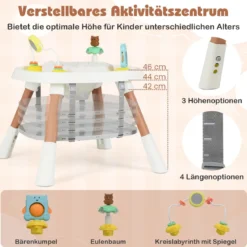 16-in-1 Umwandelbarer Hochstuhl mit Abnehmbarem Tablett & 5-Punkt-Gurt Kindertisch- & Stuhlset Weiß