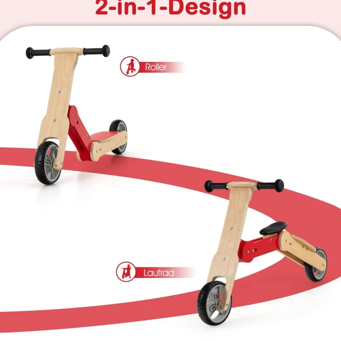 2 in 1 Umwandelbarer Kinderroller Laufrad mit Rutschfestem Lenker & Abnehmbarem Sitz