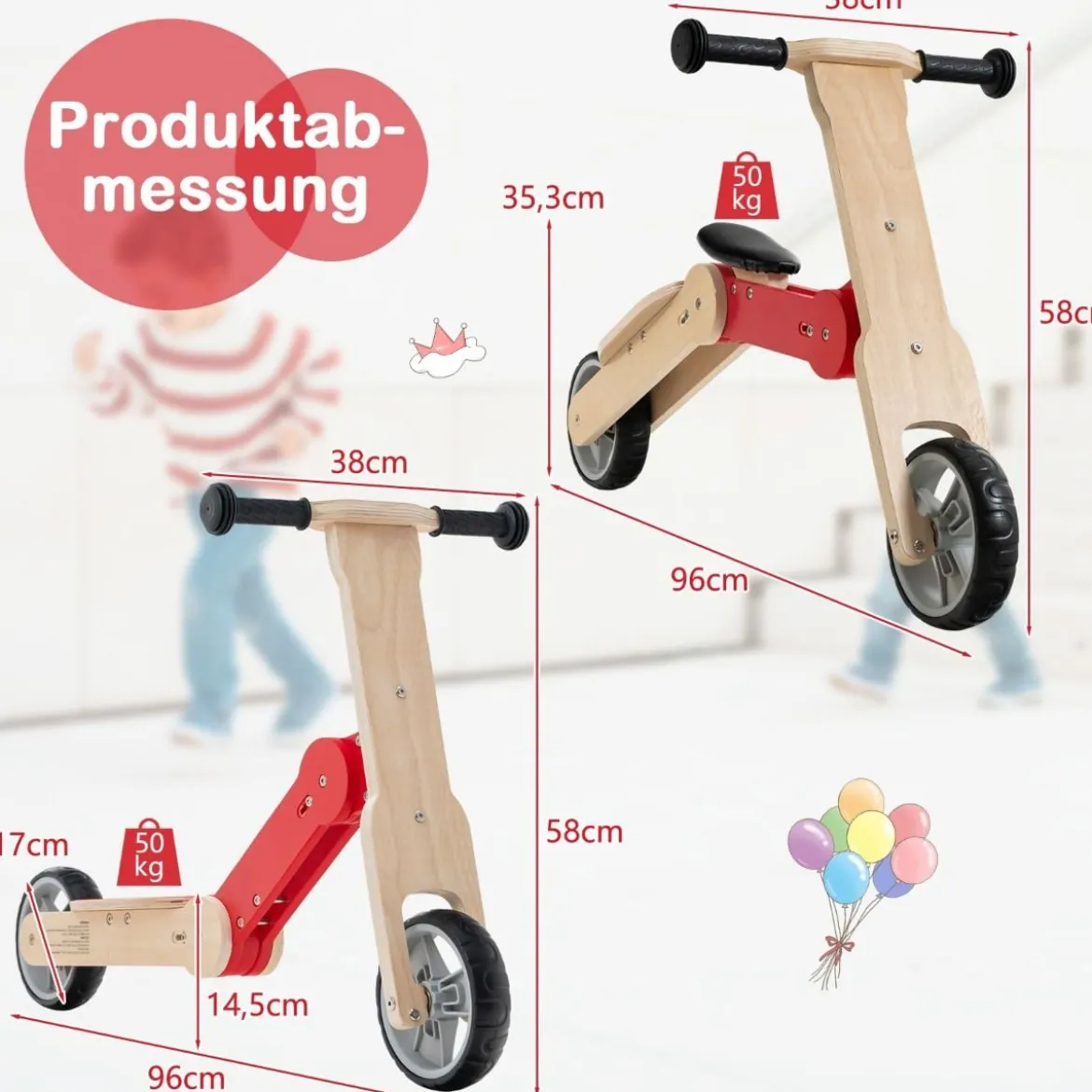2 in 1 Umwandelbarer Kinderroller Laufrad mit Rutschfestem Lenker & Abnehmbarem Sitz