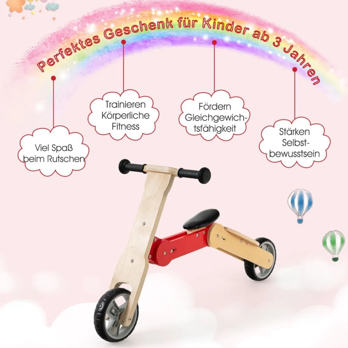 2 in 1 Umwandelbarer Kinderroller Laufrad mit Rutschfestem Lenker & Abnehmbarem Sitz
