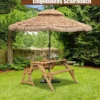 2 in 1 Umwandelbarer Picknicktisch & Gartenbank aus Holz Essgruppe 147 x 135,5 x 77 cm Goldbraun