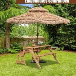 2 in 1 Umwandelbarer Picknicktisch & Gartenbank aus Holz Essgruppe 147 x 135,5 x 77 cm Goldbraun