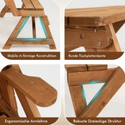 2 in 1 Umwandelbarer Picknicktisch & Gartenbank aus Holz Essgruppe 147 x 135,5 x 77 cm Goldbraun