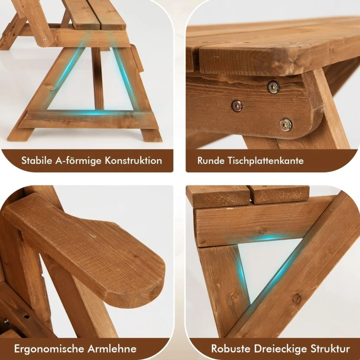 2 in 1 Umwandelbarer Picknicktisch & Gartenbank aus Holz Essgruppe 147 x 135,5 x 77 cm Goldbraun