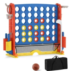 4 in 1 Vier Gewinnt mit Ringwurf & Basketballkorb & Golfspiel & Tragetasche Jumbo 4 Gewinnt Blau