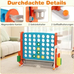 4 in 1 Vier Gewinnt mit Ringwurf & Basketballkorb & Golfspiel & Tragetasche Jumbo 4 Gewinnt Blau