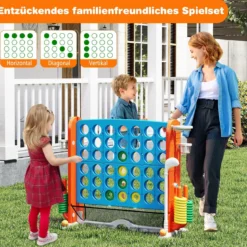 4 in 1 Vier Gewinnt mit Ringwurf & Basketballkorb & Golfspiel & Tragetasche Jumbo 4 Gewinnt Blau