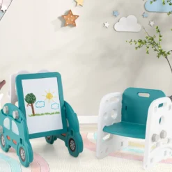 5 in 1 Wandelbare Kinderrutsche als Hocker & Bücherregal Beidseitiges Whiteboard & Bauplatte