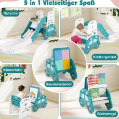 5 in 1 Wandelbare Kinderrutsche als Hocker & Bücherregal Beidseitiges Whiteboard & Bauplatte