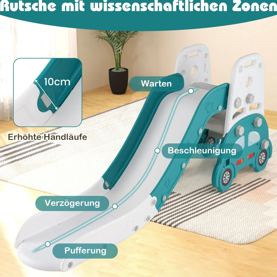 5 in 1 Wandelbare Kinderrutsche als Hocker & Bücherregal Beidseitiges Whiteboard & Bauplatte