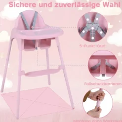 4-in-1 wandelbarer Hochstuhl für Babys Babyhochstuhl mit 2 Höhen Kinderstuhl Rosa