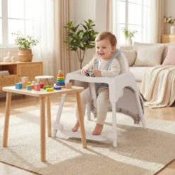 4-in-1 wandelbarer Hochstuhl für Babys Babyhochstuhl mit 2 Höhen Kinderstuhl Khaki