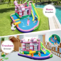 9-in-1-Wasserpark im Süßigkeiten-Thema mit Rutsche & Wasserpistole & Tic-Tac-Toe-Spiel