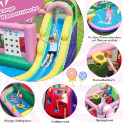 9-in-1-Wasserpark im Süßigkeiten-Thema mit Rutsche & Wasserpistole & Tic-Tac-Toe-Spiel