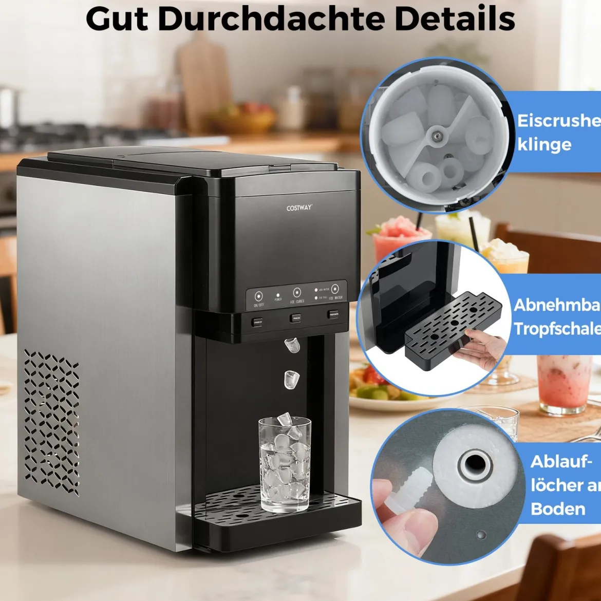 3 in 1 Wasserspender mit Eiswürfelmaschine Eiswürfelbereiter mit Zerstoßenem Eis Eisbereiter