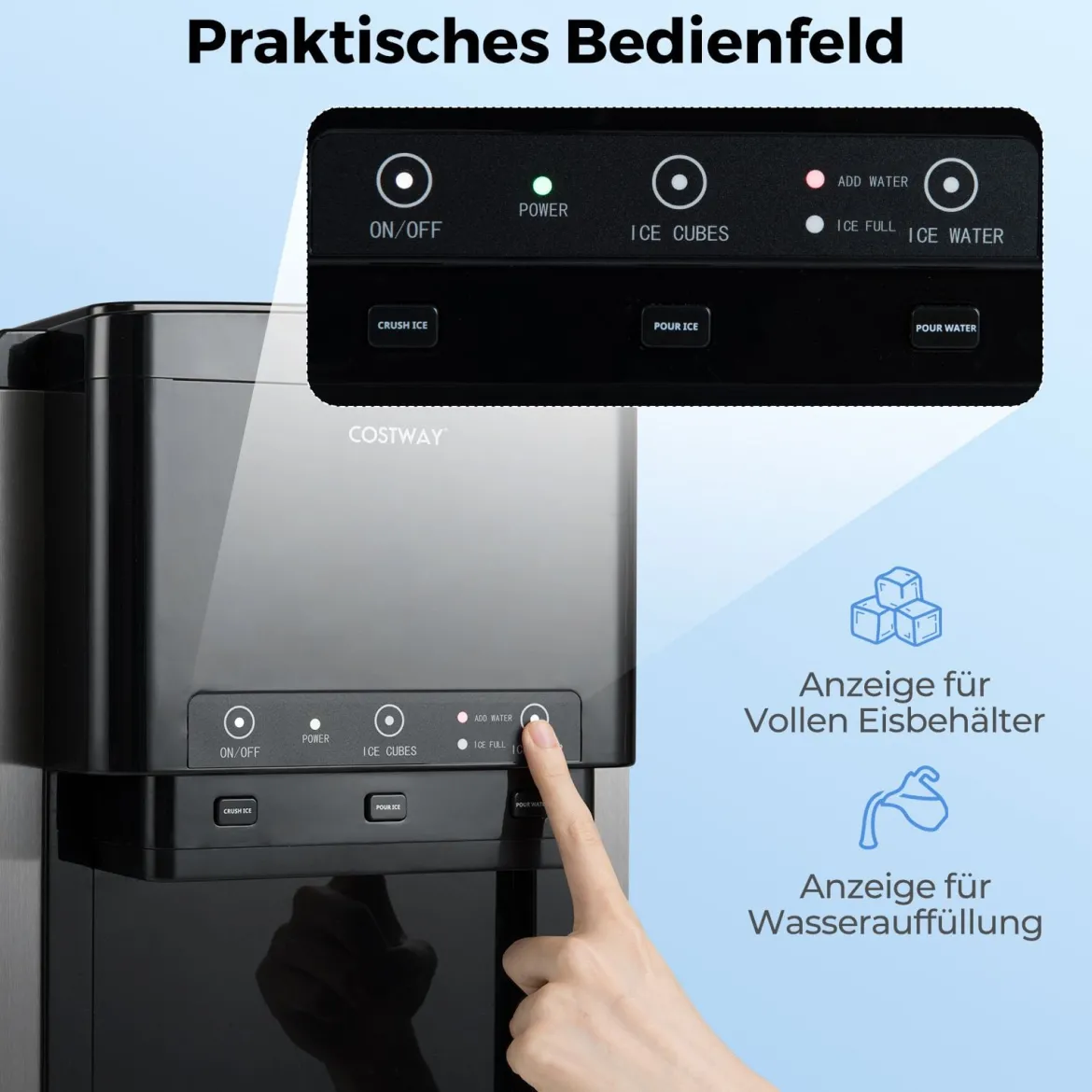3 in 1 Wasserspender mit Eiswürfelmaschine Eiswürfelbereiter mit Zerstoßenem Eis Eisbereiter