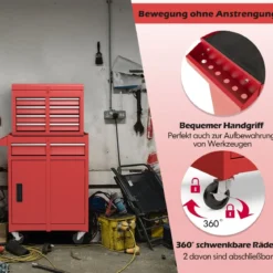 2 in 1 Werkstattwagen mit Koffer & 8 Fächer & Verstellbarem Regal Werkzeugwagen 100 kg Tragkraft