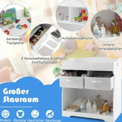 2 in 1 Wickelkommode mit Wickelauflage & 2 Schubladen &Aufbewahrungsbehälter Weiß