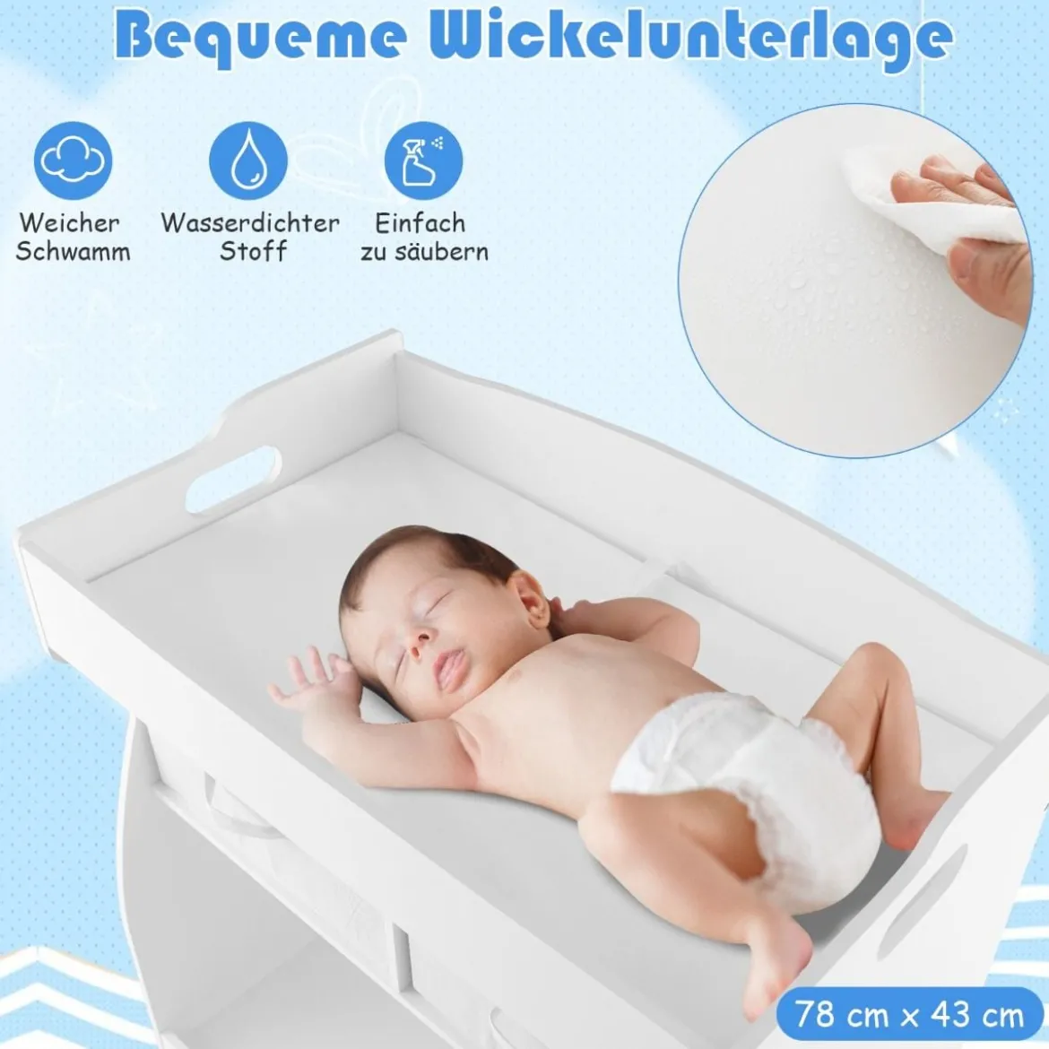 2 in 1 Wickelkommode mit Wickelauflage & 2 Schubladen &Aufbewahrungsbehälter Weiß