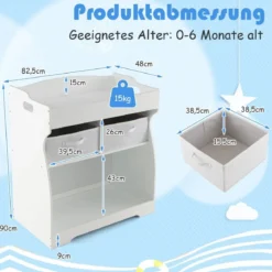 2 in 1 Wickelkommode mit Wickelauflage & 2 Schubladen &Aufbewahrungsbehälter Weiß