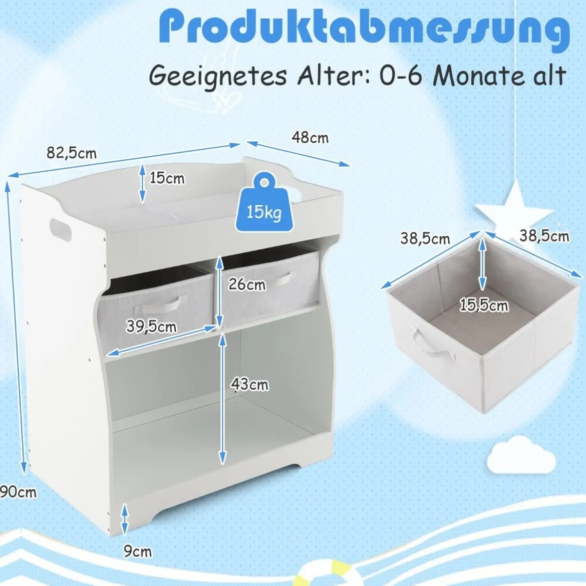 2 in 1 Wickelkommode mit Wickelauflage & 2 Schubladen &Aufbewahrungsbehälter Weiß