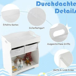 2 in 1 Wickelkommode mit Wickelauflage & 2 Schubladen &Aufbewahrungsbehälter Weiß