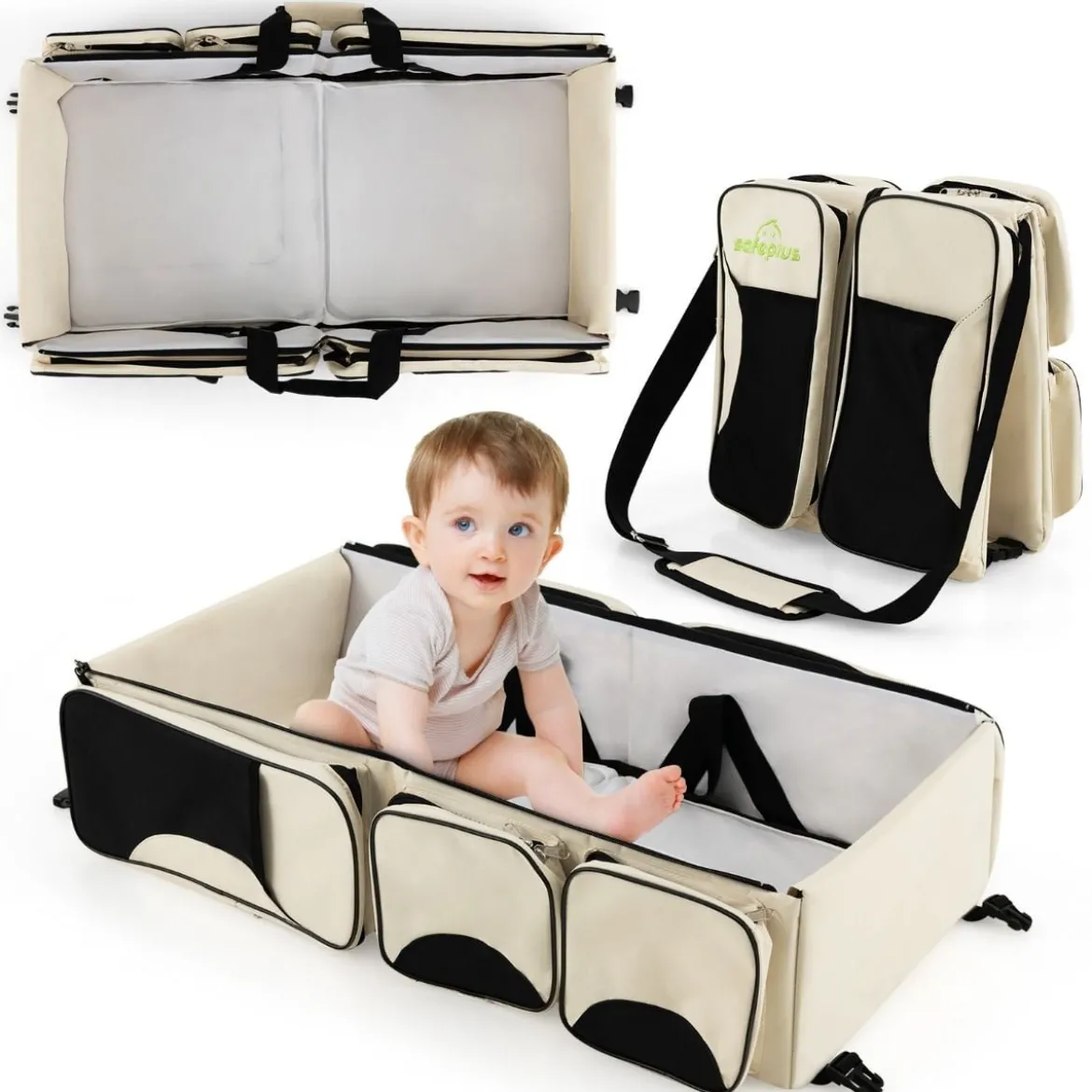 3-in-1-Wickeltasche Tragbare Baby-Reisetasche mit Wickelunterlage 85 x 38 x 18 cm