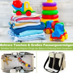 3-in-1-Wickeltasche Tragbare Baby-Reisetasche mit Wickelunterlage 85 x 38 x 18 cm