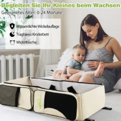 3-in-1-Wickeltasche Tragbare Baby-Reisetasche mit Wickelunterlage 85 x 38 x 18 cm