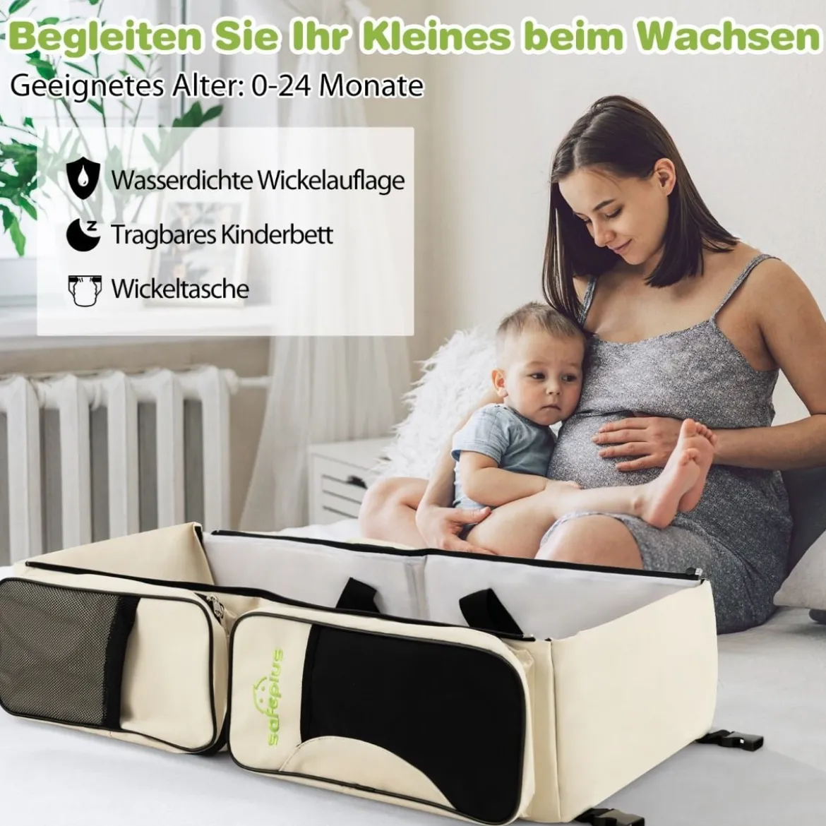 3-in-1-Wickeltasche Tragbare Baby-Reisetasche mit Wickelunterlage 85 x 38 x 18 cm